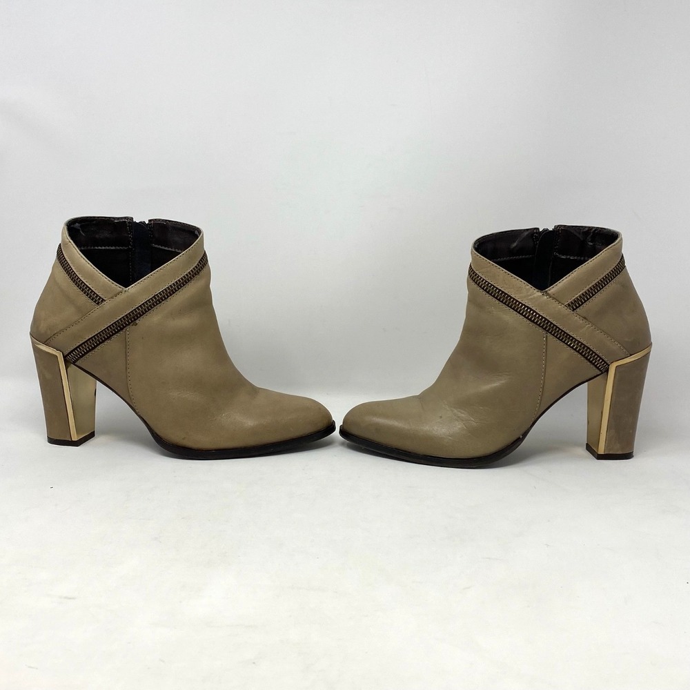 Klub Nico Ankle Boots Womens 36/US 8 Tan Leather Gold Block Heel Zipper Accents